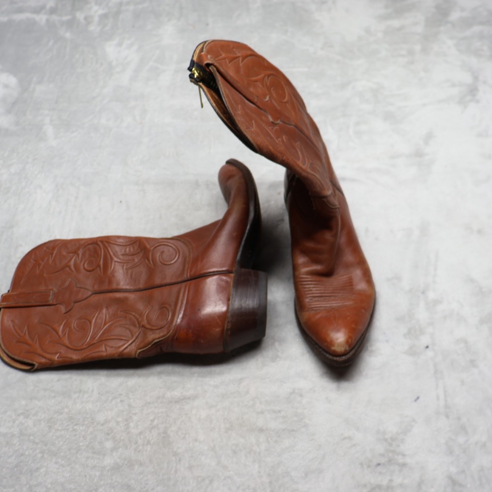 Lucchese Men 9.5D Western Boots Brown Handmade Classic Boho USA Made VTG 155113
